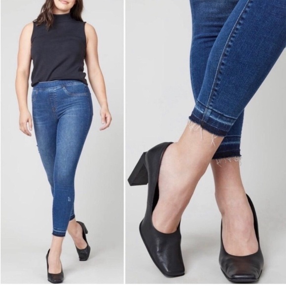 SPANX Pull On Release Hem Skinny High Rise Jean Leggings Size L - Picture 1 of 9